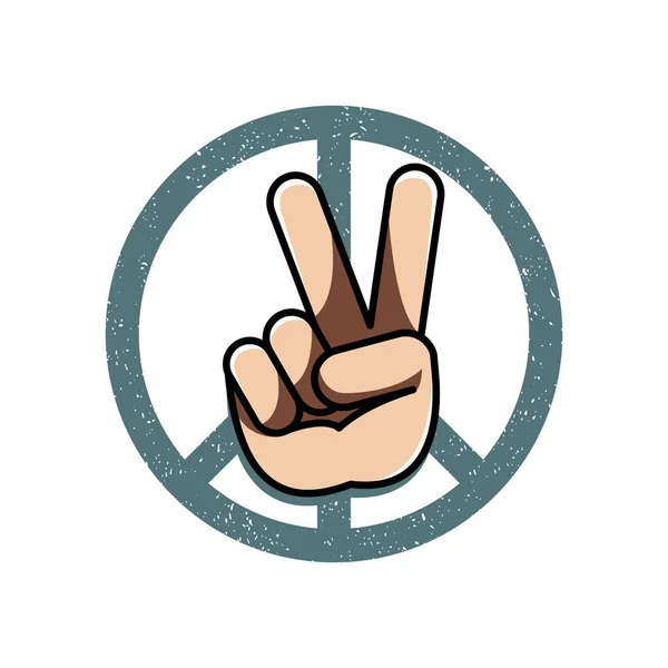 Peace Sign Symbols Gesture Retro Styled Vector Illustration Shirt Sticker — Vector de stock