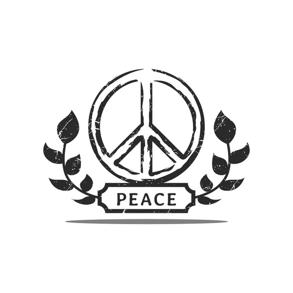 Grunge Peace Sign Peace Vector Symbol Textured Black Floral Ornament — ストックベクタ