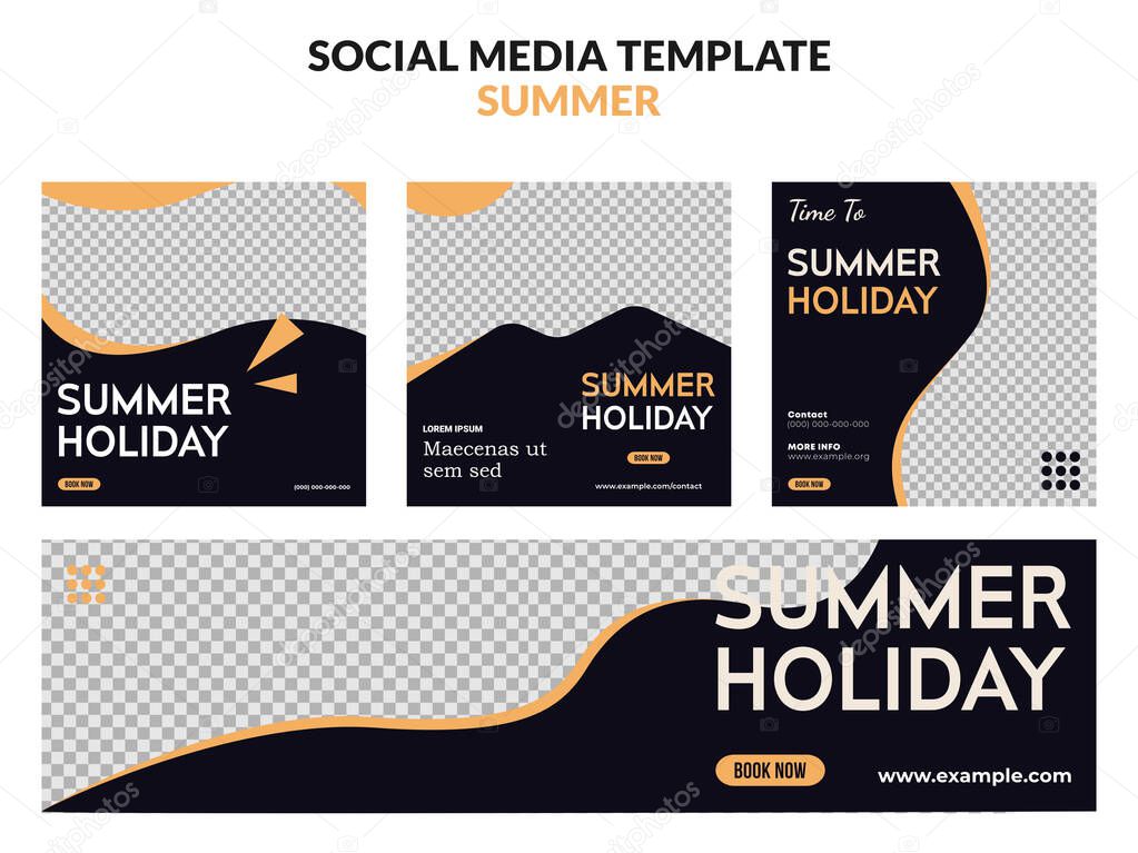 Summer vector template social media set,post and banner with copy space area