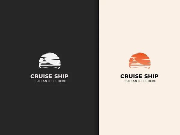 Jacht Zeilboot Logo Ontwerp Zonsondergang Achtergrond Cruiseschip Catamaran — Stockvector