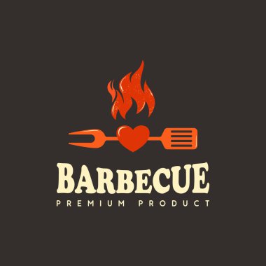 Barbeque logo design, vintage style spatula and fire with love