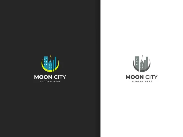 Moon City Logo Design Premium Vector — Stock vektor