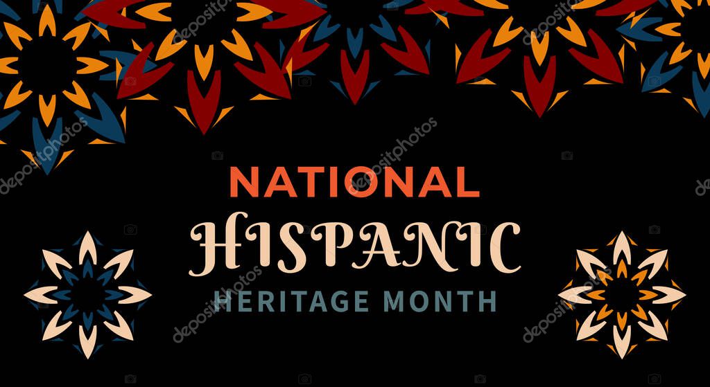Hispanic heritage month. Abstract floral ornament background design, retro style with text