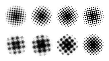 Vektör yarım ton noktaları arka plan daire şeklini belirler. Promosyon tasarım unsurları, afişler, çizgi romanlar, pop