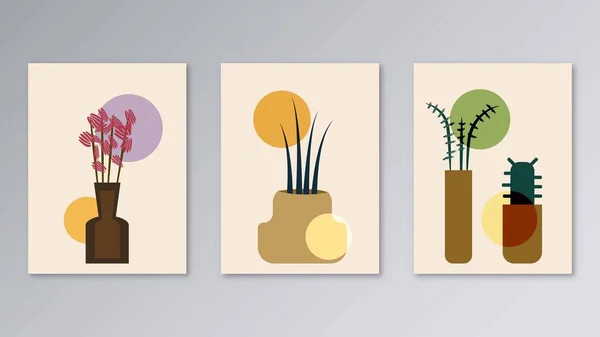 Design Moderno Minimalista Ilustração Estética Abstrata Com Plantas — Vetor de Stock