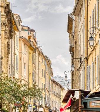 Aix-en-Provence, France - March 2022 : Historical center in cloudy weather