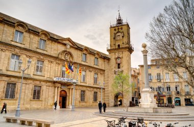 Aix-en-Provence, France - March 2022 : Historical center in cloudy weather