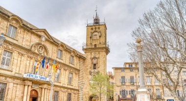 Aix-en-Provence, France - March 2022 : Historical center in cloudy weather