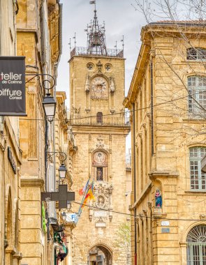 Aix-en-Provence, France - March 2022 : Historical center in cloudy weather