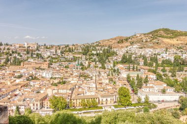 Granada, Spain - September 2020 : Alhambra gardens in sunny weather 