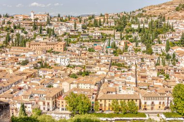 Granada, Spain - September 2020 : Alhambra gardens in sunny weather 