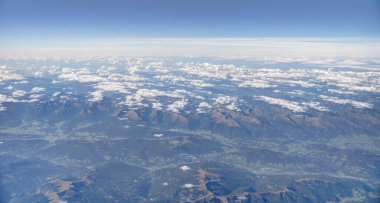 Aerial view of Italian Alps and cities