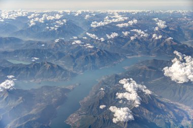 Aerial view of Italian Alps and cities