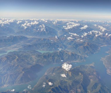 Aerial view of Italian Alps and cities