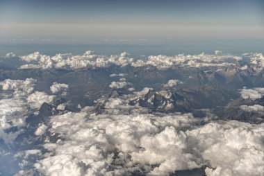 Aerial view of Italian Alps and cities