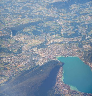 Aerial view of Italian Alps and cities