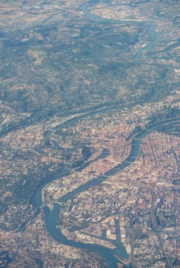 Aerial view of Italian Alps and cities