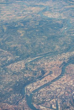 Aerial view of Italian Alps and cities