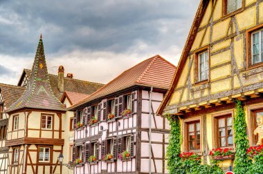 Kaysersberg, France - June 2022 : Historical center in cloudy weather