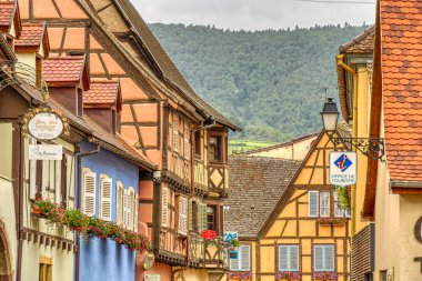  Kaysersberg, France - June 2022 : Historical center in cloudy weather   