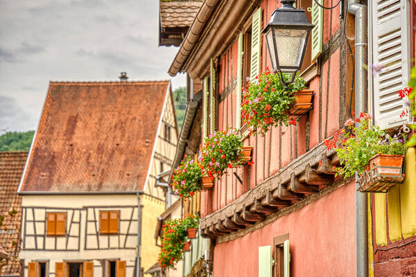 Kaysersberg, France - June 2022 : Historical center in cloudy weather