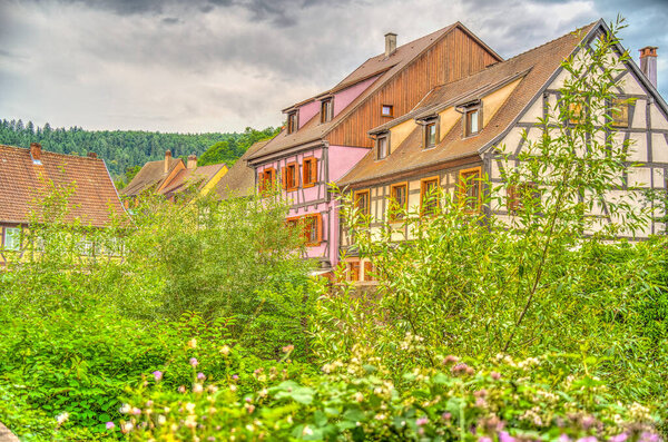 Kaysersberg, France - June 2022 : Historical center in cloudy weather