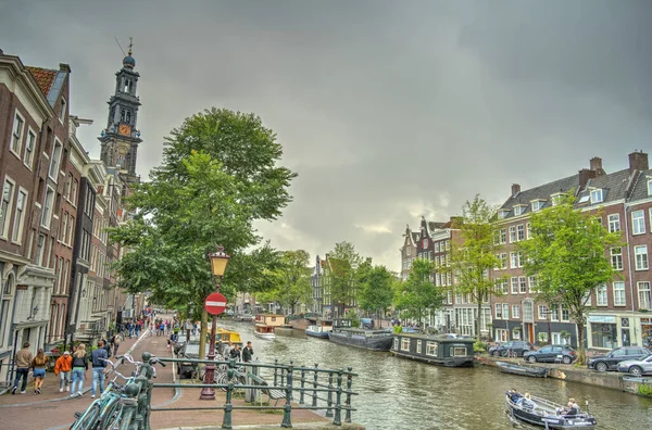 Amsterdam Netherlands August 2021 Historical Center Cloudy Weather Hdr Image — 스톡 사진