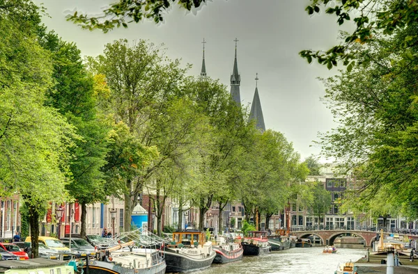 Amsterdam Netherlands August 2021 Historical Center Cloudy Weather Hdr Image — 图库照片