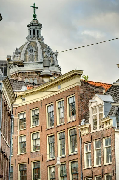 Amsterdam Netherlands August 2021 Historical Center Cloudy Weather Hdr Image — Stok fotoğraf