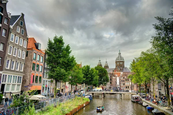 Amsterdam Netherlands August 2021 Historical Center Cloudy Weather Hdr Image — 图库照片