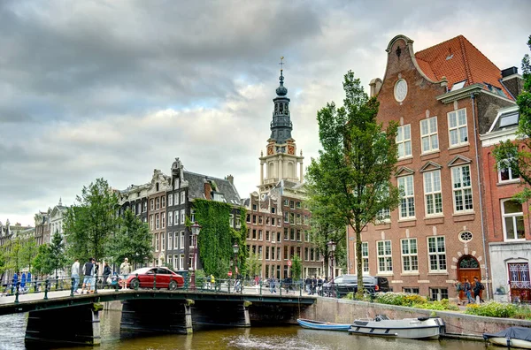 Amsterdam Netherlands August 2021 Historical Center Cloudy Weather Hdr Image — 图库照片