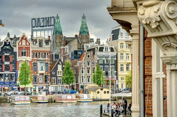 Amsterdam Netherlands August 2021 Historical Center Cloudy Weather Hdr Image — 图库照片