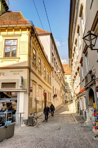 Graz, Austria - April 2022 : Historical center in springtime               