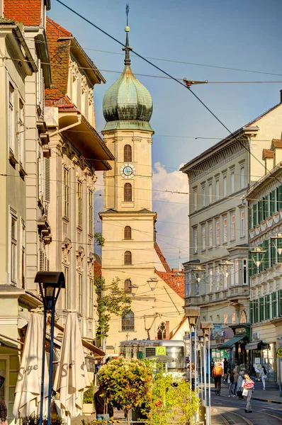 Graz, Austria - April 2022 : Historical center in springtime                