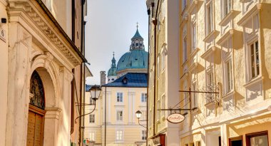 Salzburg, Austria - April 2022 : Historical center in sunny weather