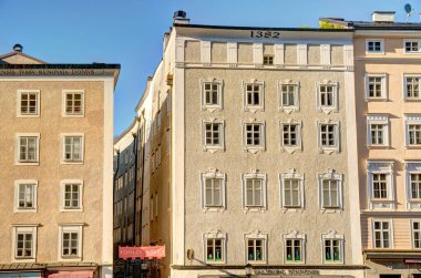 Salzburg, Austria - April 2022 : Historical center in sunny weather
