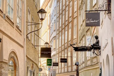 Salzburg, Austria - April 2022 : Historical center in sunny weather