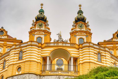 Melk, Austria - April 2022 : Melk Abbey in cloudy weather