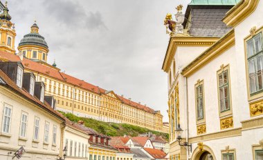 Melk, Austria - April 2022 : Melk Abbey in cloudy weather