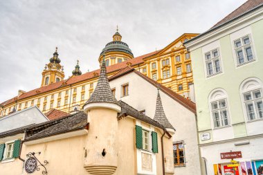 Melk, Austria - April 2022 : Melk Abbey in cloudy weather
