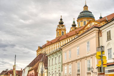 Melk, Austria - April 2022 : Melk Abbey in cloudy weather