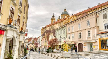 Melk, Austria - April 2022 : Melk Abbey in cloudy weather
