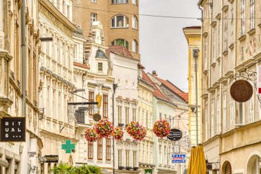 Krems and der Donau, Austria - April 2022 : Historical center in cloudy weather       