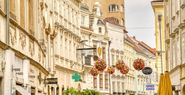 Krems and der Donau, Austria - April 2022 : Historical center in cloudy weather       