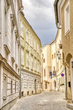 Krems and der Donau, Austria - April 2022 : Historical center in cloudy weather       