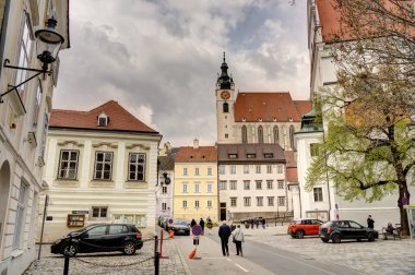 Krems and der Donau, Austria - April 2022 : Historical center in cloudy weather       