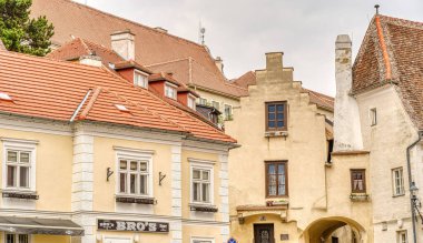 Krems and der Donau, Austria - April 2022 : Historical center in cloudy weather       