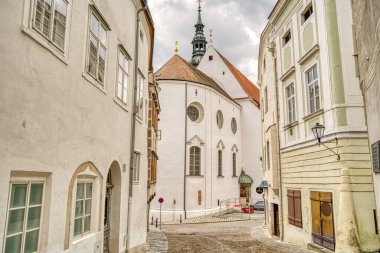 Krems and der Donau, Austria - April 2022 : Historical center in cloudy weather       