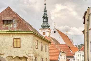 Krems and der Donau, Austria - April 2022 : Historical center in cloudy weather       