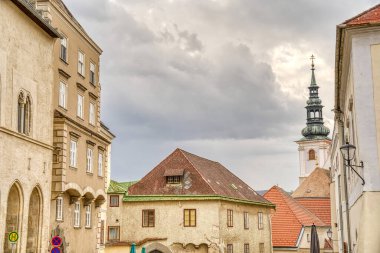 Krems and der Donau, Austria - April 2022 : Historical center in cloudy weather       